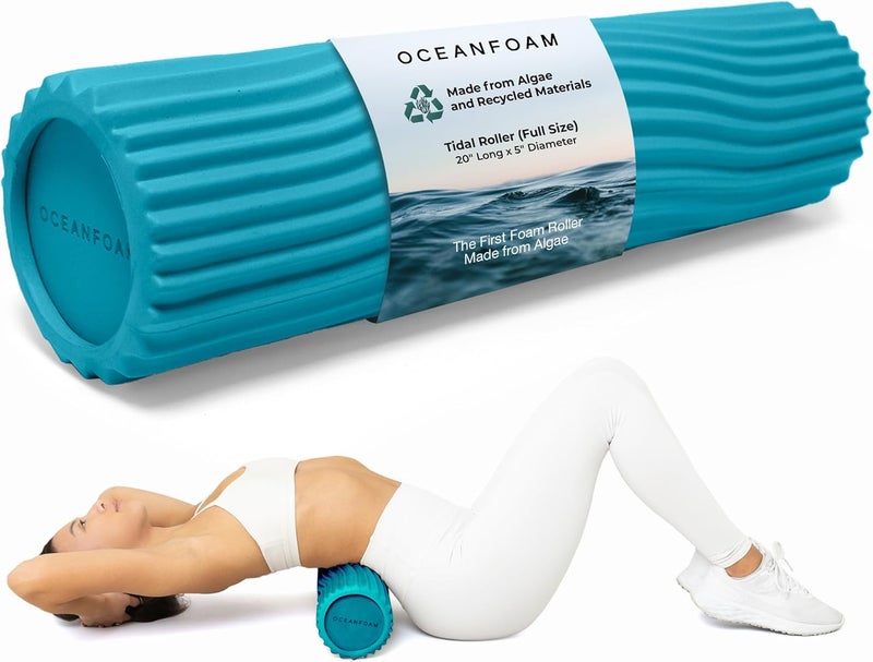 Oceanfoam Tidal Roller - Miami Blue - Muscle Massage Foam Roller for Back Pain & Stretching - Firm and Ergonomic Wide Wave Textured - Yoga, Athletics, & Wellness - Full Size, 20" x 5" - Image 2